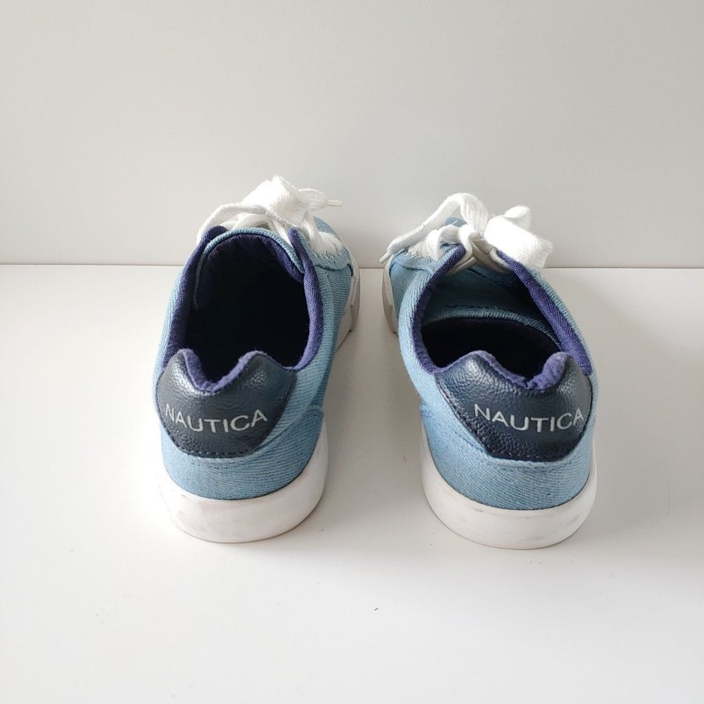 Nautica Steam Blue Denim Embroidered Flowers Size 8 Casual Sneakers Lace Up - Picture 2 of 4